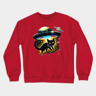 Funny Cat Tee, Galaxy Cat Shirt Spaceship Alien Cat Crewneck Sweatshirt